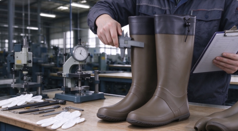 Factory quality inspection of tall waterproof rubber boots for bulk sourcing
